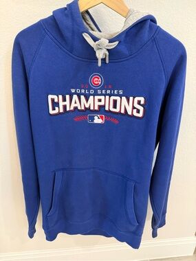 Antigua Chicago Cubs Royal Blue and Gray Hooded Sweatshirt